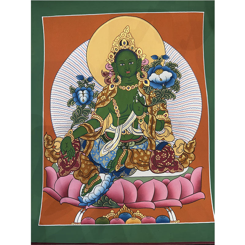 zensoullab Nepal Hand-painted Yellow God of Wealth Green Tara Manjushri Four-armed Guanyin Medicine Buddha Buddha Statue Thangka Table Decoration Hanging Painting