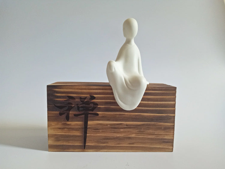 zensoullab Premium Dehua Sheep Fat White Porcelain Zen Phaseless Buddha Small Living Home Decor Ceramic Chinese Style Living Room Entrance Small Ornament