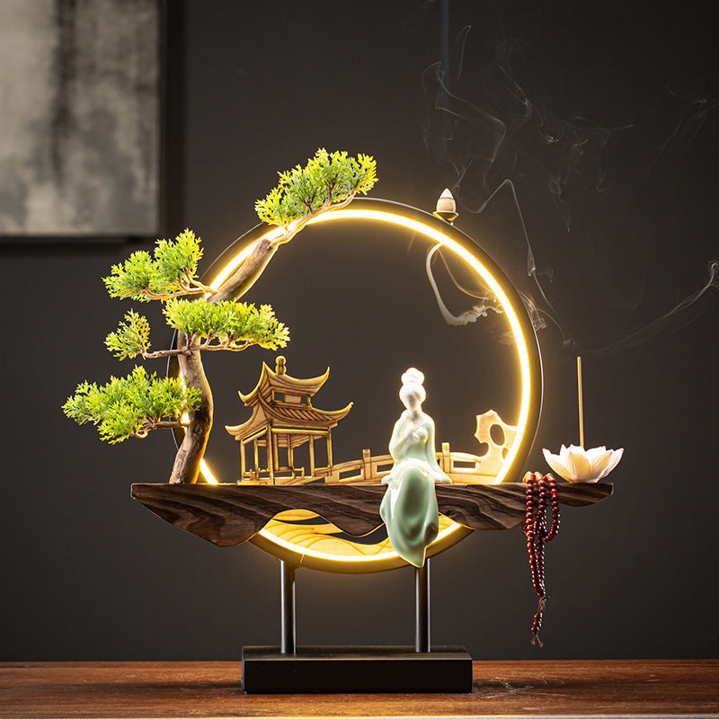 Zensoullab Ceramic Backflow Incense Burner Led Night Light Incense Decoration New Chinese Hallway TV Cabinet Dongting Lake Gift Incense