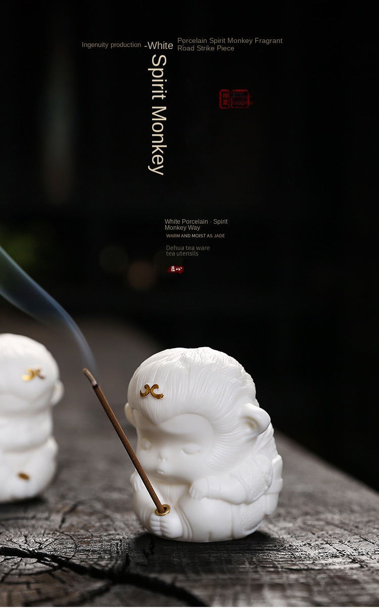 zensoullab Creative Cute Monkey Ceramic Aromatherapy Burner Ornament Soft Adorable Tea Pet Monkey Home Indoor Living Room Incense Holder