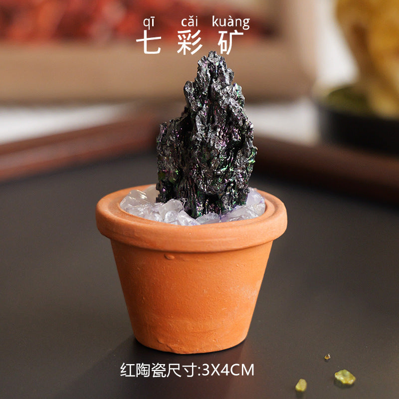 zensoullab Natural Crystal Raw Stone Mineral Pot Ornament Crystal Gemstone DIY Simulation Potted Plant Home Desktop Car Ornament