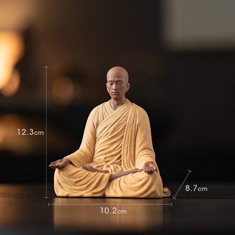zensoullab Dust-Free Zen Little Monk Purple Clay Figurine Ceramic Figure Ancient Style Tea Room Display Stand Desktop Decoration