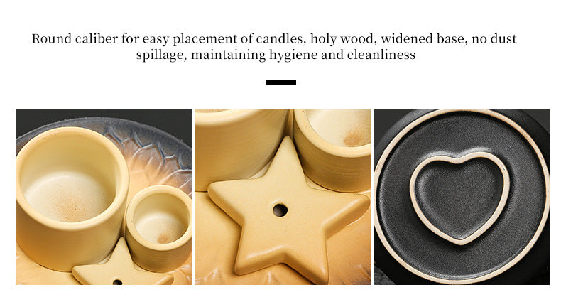 Ceramic Aromatherapy Candle Holder Aromatherapy Burner Simple Nordic Style Candle Cup Atmosphere Decoration Sage Holy Wood Plate