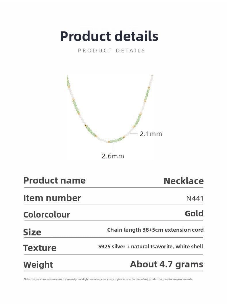 zensoullab Natural Gemstone Tsavorite Beaded Necklace for Women S925 Sterling Silver Colorful Gemstone Jewelry Collarbone Chain