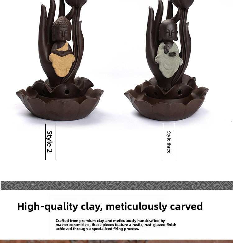 zensoullab Creative Ceramic Buddha Statue Worship Buddha Statue Ornament Western Three Saints Sandalwood Incense Burner Incense Flowing Incense Home Living Room Ornament