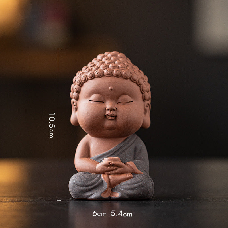 zensoullab Zen Purple Clay Small Buddha Figurine Cute Buddha Statue Chinese Style Home Tea Room Curio Shelf Tea Table Decoration