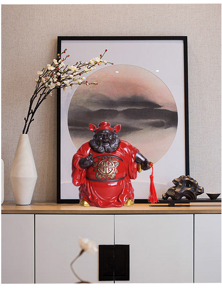 zensoullab Creative Ceramic Zhongkui Figurine Chinese Zen Style Character Ornament Home Living Room Tea Room Entrance Decoration Craft Gift