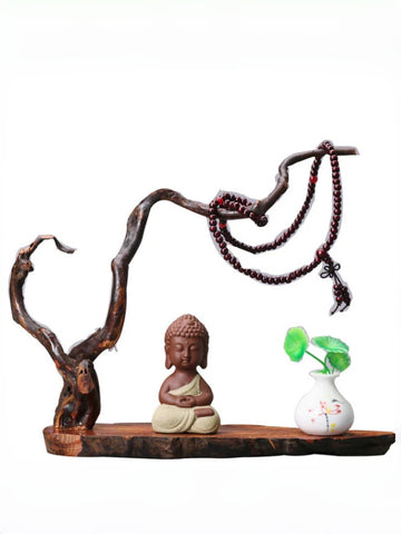 zensoullab Zen New Chinese Style Root Carving Set Ornament Purple Clay Little Monk Living Room TV Cabinet Tea Table Entrance Creative Decoration