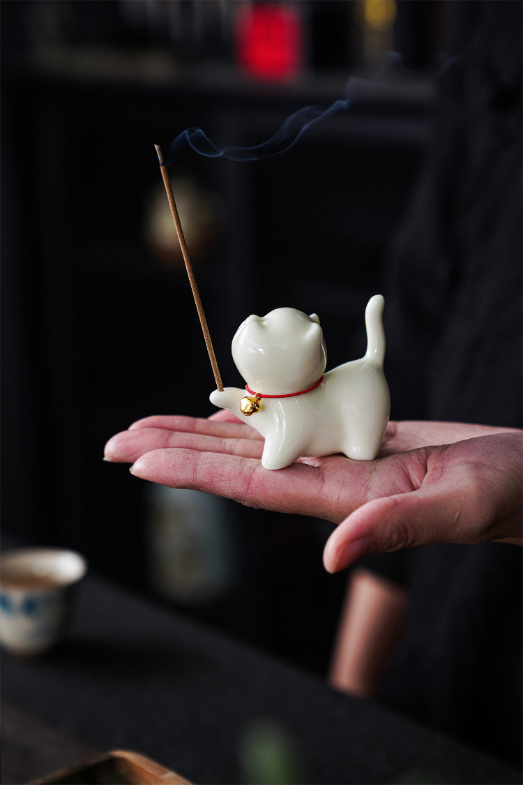 zensoullab Cute Forbidden City Kitten Ceramic Incense Holder Aromatherapy Burner Ornament Soft Healing Tea Table Tea Pet Indoor Incense Burner