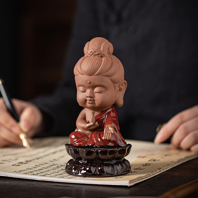 zensoullab Zen Chinese Style Saha Three Saints Desktop Ornament Creative Home Ceramic Buddhist Living Room Entrance Display Shelf Decoration