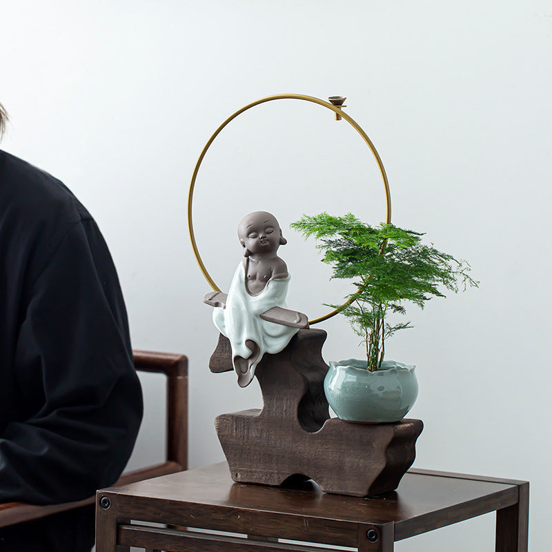 zensoullab Zen Style Backflow Incense Burner Ornament Sha Mi Monk Chinese Style Home Living Room Office Potted Incense Burner Gift