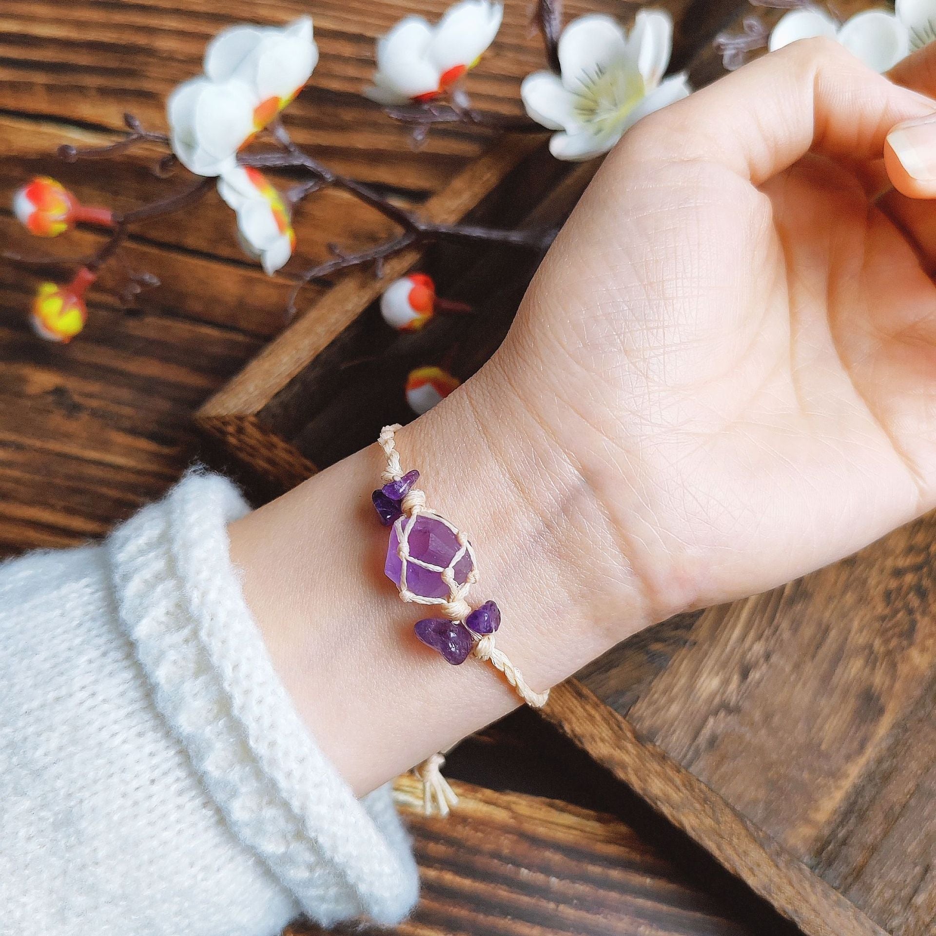 zensoullab Purple Micro Star Natural Amethyst Braided Bracelet