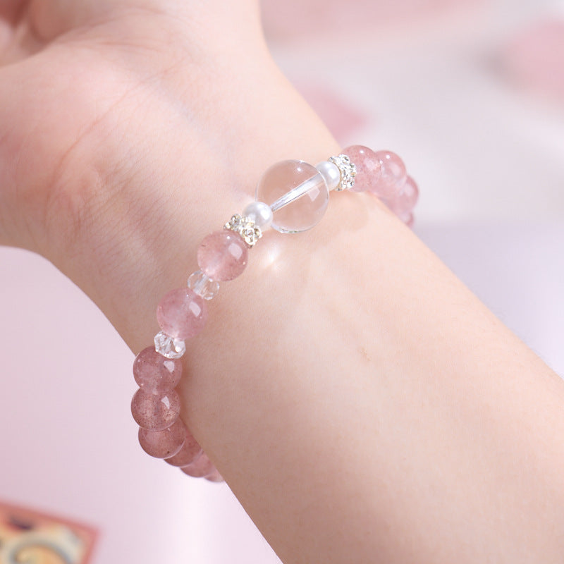 zensoullab8MM Strawberry Crystal Bracelet Peach Blossom Fashion Women's Bracelet Pearl Small Waist Crystal Bracelet