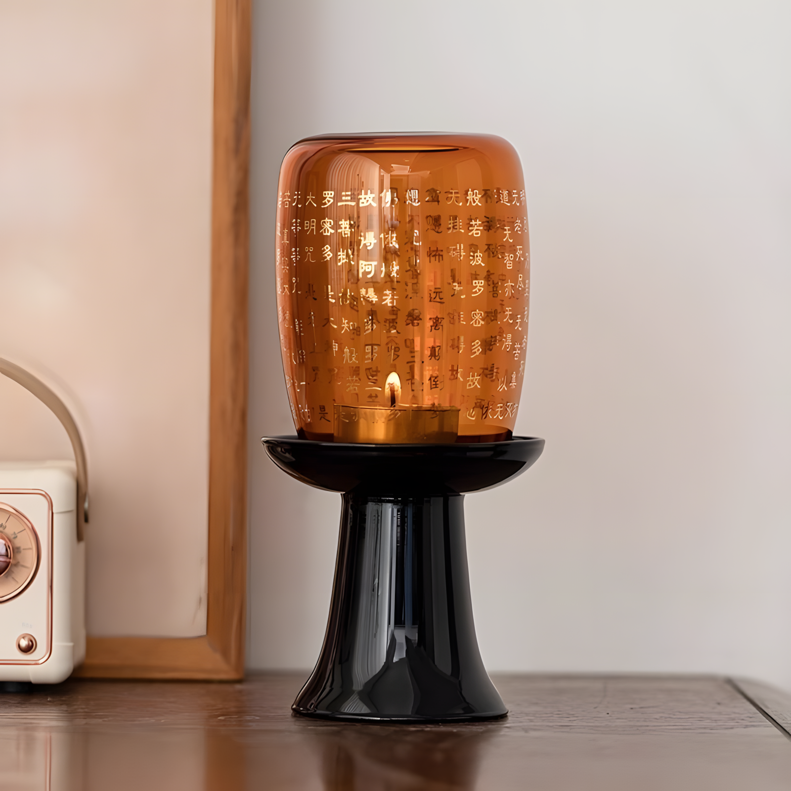 Zensoullab “Heart Sutra Light” Amber Glass Candle Holder | Mindful Meditation & Serenity Lamp