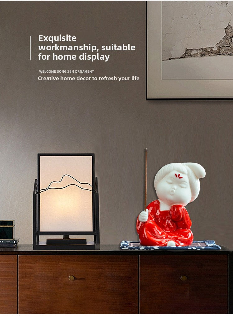 zensoullab Chinese Style Ceramic Lady Incense Holder Incense Stand Incense Burner Incense Stick Sandalwood Home Aromatherapy Burner Creative Home Decor Ornament