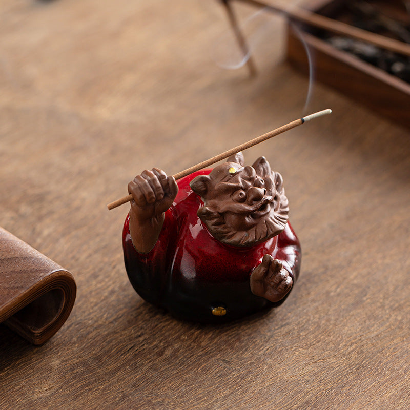 zensoullab Zhongkui Incense Holder Mini Creative Purple Clay Kiln Change Travel Aromatherapy Zhongkui Ornament Blessing Gift Incense Ceremony Gift Box Incense Burner