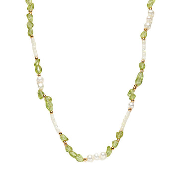 zensoullab S925 Sterling Silver Natural Peridot Pearl White Shell Gemstone Necklace for Women, Niche Sweet High-end Beaded Collarbone Chain