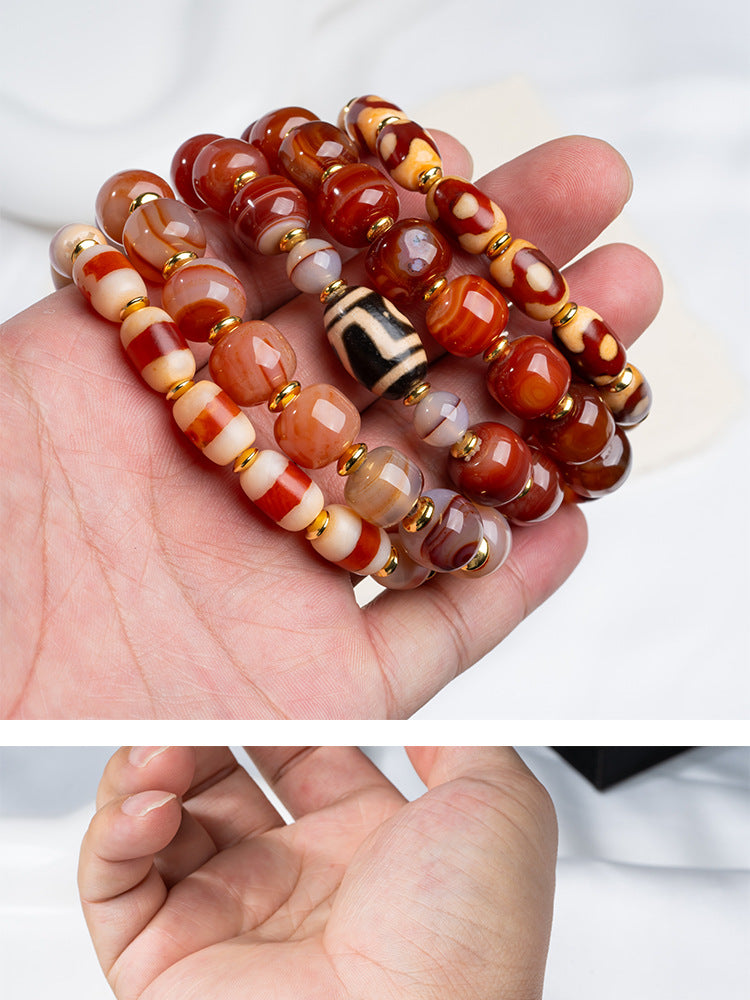 zensoullab Natural Sardonyx Dzi Bead Bracelet Fashionable Versatile Unisex Couple Style One-Line Pharmacist Single Circle Bracelet