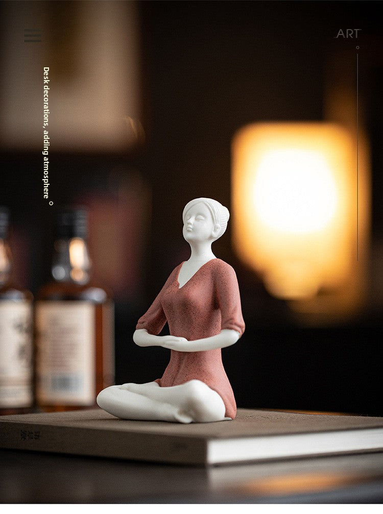 zensoullab Simple Ceramic Crafts Purple Clay Yoga Girl Modern Ornament Creative Figure Artwork Yoga Studio Gift