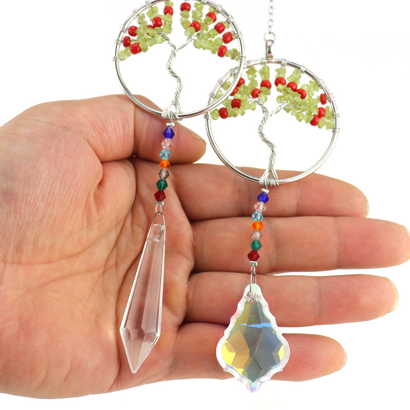 zensoullab Handmade Woven Crystal Gravel Tree of Life Crystal Ball Pendant Hanging Decoration for Indoor Curtain Decoration