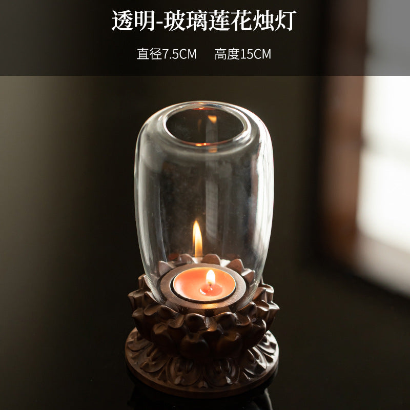 Zensoullab Antique Glass Candlestick Windshield Lampshade Lotus Buddha Candle Lamp Zen Tea Room Decoration Aromatherapy Candle Ambience Light