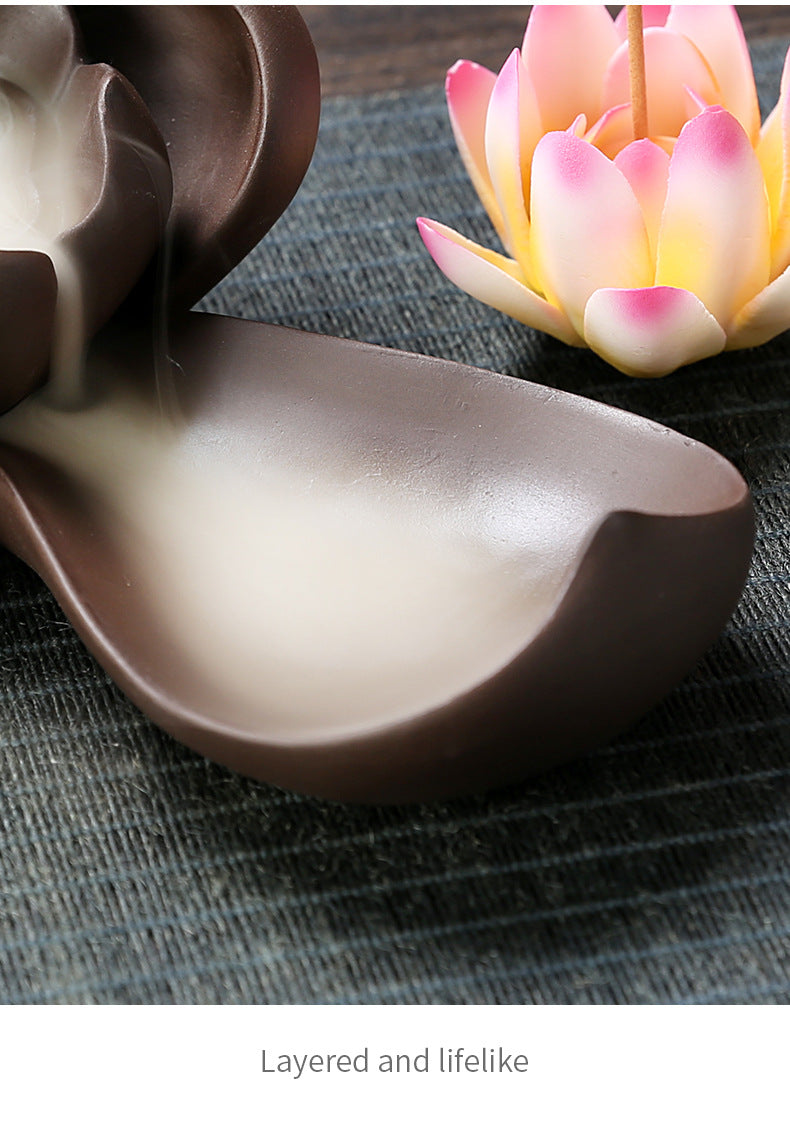 Jingchen Purple Clay Backflow Incense Burner Zen Buddha Hand Sandalwood Burner Home Indoor Aromatherapy Burner Large Incense Creative Ornament