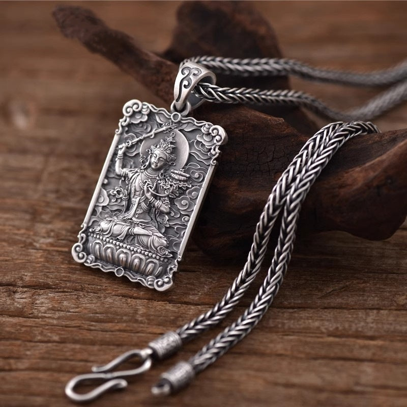 zensoullab Manjushri Bodhisattva Pendant for Men, Zodiac Rabbit, Retro Solid Necklace Amulet
