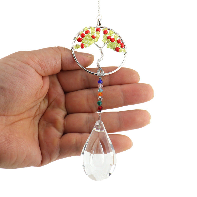 zensoullab Handmade Woven Crystal Gravel Tree of Life Crystal Ball Pendant Hanging Decoration for Indoor Curtain Decoration