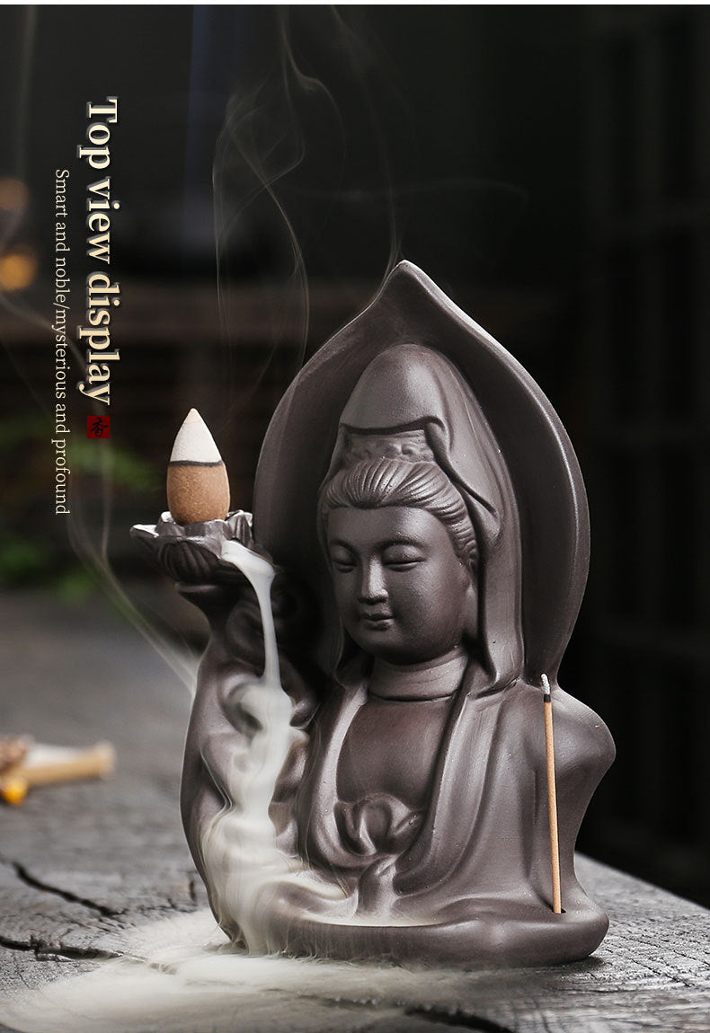 Purple Clay Backflow Incense Burner Creative Guanyin Sandalwood Agarwood Backflow Incense Burner Home Craft Ornament