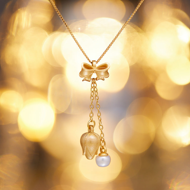 zensoullab Hot Selling S925 Sterling Silver Ancient Gold Inlaid Pearl Necklace for Women National Trend Simple Elegant Pendant