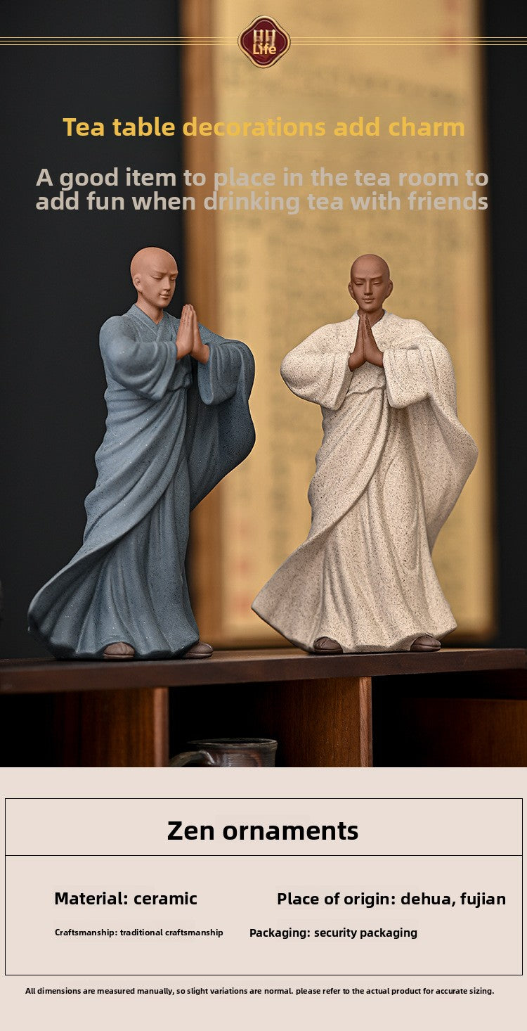 zensoullab New Chinese Style Purple Clay Little Monk Figurine Zen Ceramic Figure Living Room Tea Table Tea Pet Decoration Fish Tank Rockery Landscaping