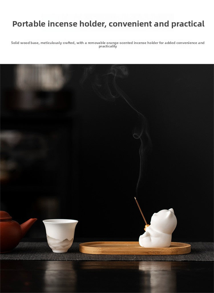 zensoullab Cute Forbidden City Kitten Ceramic Incense Holder Aromatherapy Burner Ornament Soft Healing Tea Table Tea Pet Indoor Incense Burner