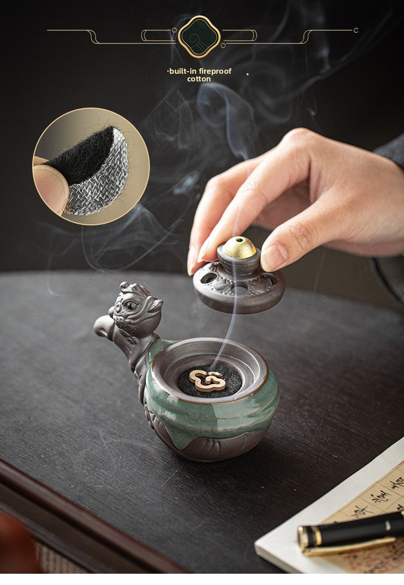 zensoullab Lucky Money Pipe Golden Toad Mini Incense Burner Home Indoor Small Coil Incense Burner Zen Tea Room Incense Aromatherapy Burner Ornament