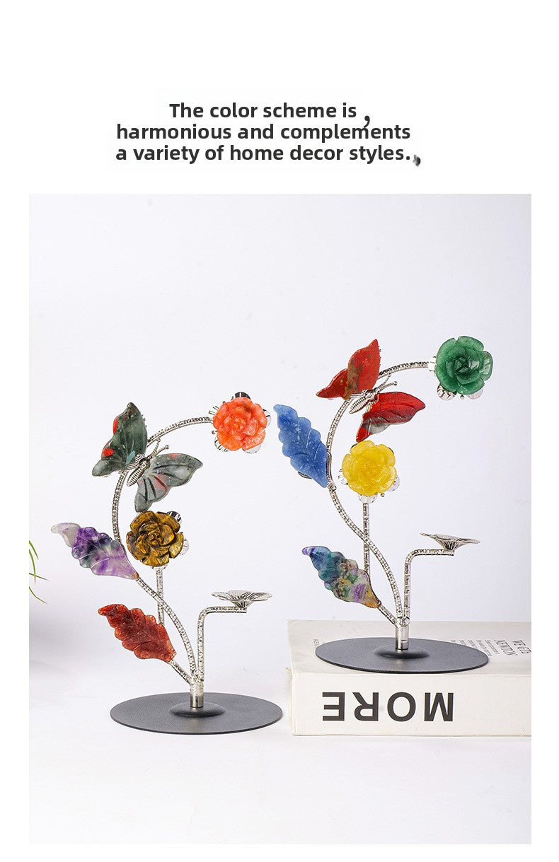 zensoullab Natural Crystal Rose Flower Butterfly Crystal Ball Ornament Crystal Craft Ball Stand Candle Holder Holiday