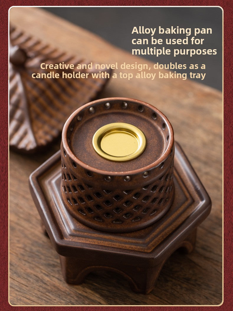 zensoullab Incense Burner Ceramic Purple Clay Hollow Han Yun Palace Lantern Candle Incense Essential Oil Burner Incense Stick Agarwood Multifunctional Ornament
