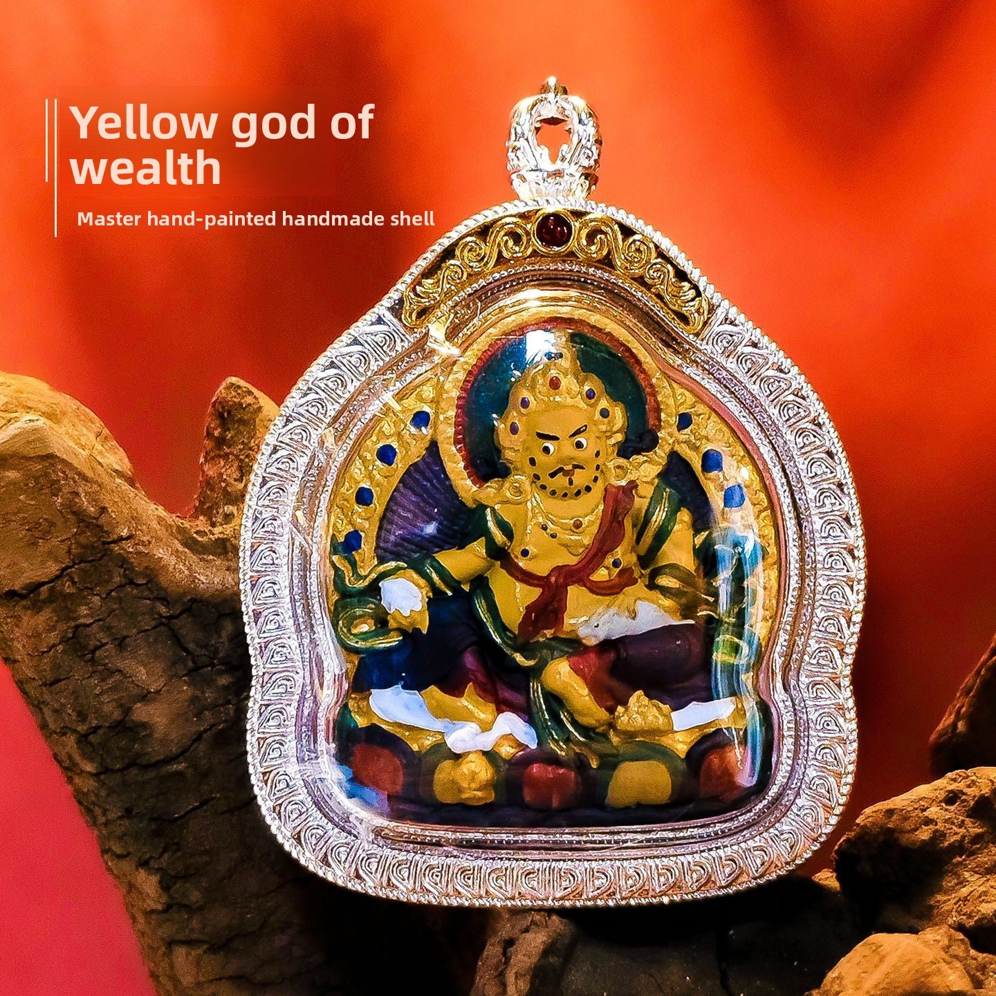 zensoullab Hand-painted Rubbing Thangka Three-dimensional Painted Black God of Wealth Gawu Box Pendant Necklace Zakiram Buddha Amulet
