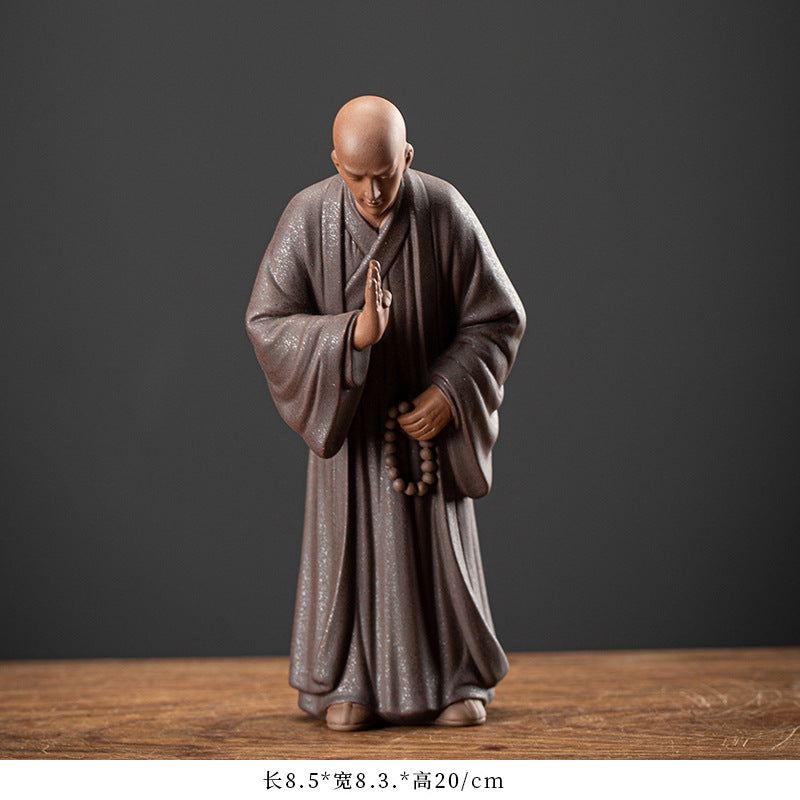 zensoullab Zen Style Chinese Living Room Purple Clay Little Monk Creative Ornament Ceramic Figure Study Entrance Hall Display Shelf Fish Tank Decoration