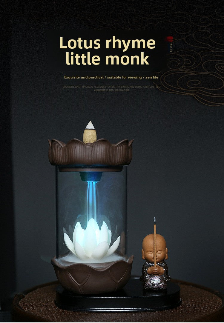 zensoullab Jingchen Special Windproof Cover Little Monk White Lotus LED Light Backflow Incense Burner Home Decor Ornament Original