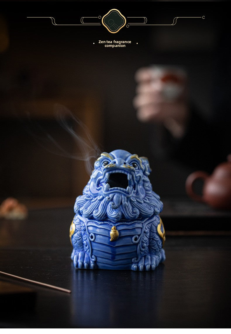 Zensoullab Creative Ceramic KIRIN Incense Coil Burner Home Indoor Auspicious Beast Incense Burner Sandalwood Agarwood Point Incense Box Desktop Incense Ceremony Decoration