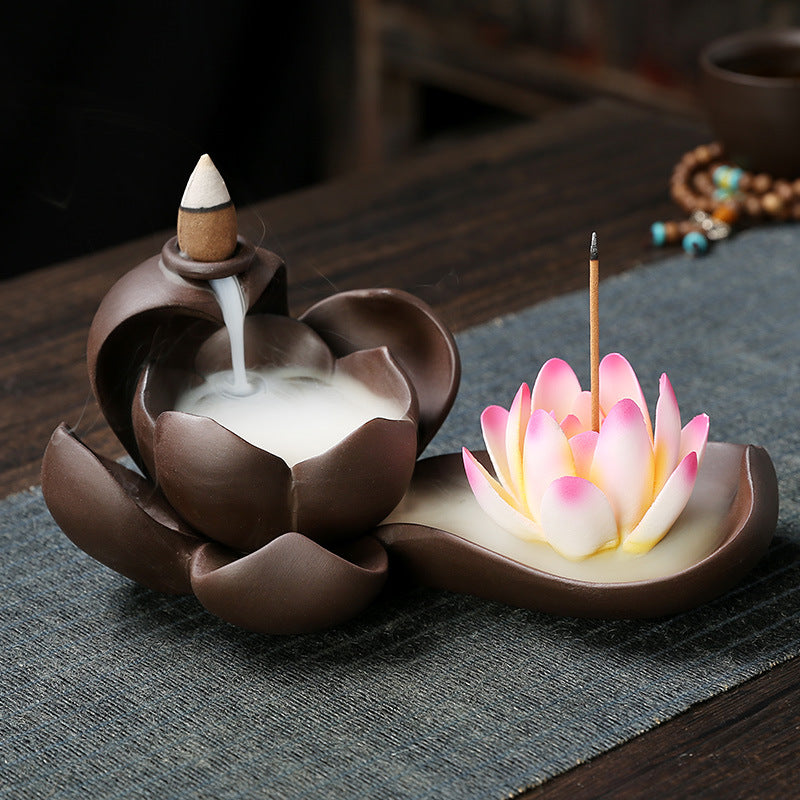 Jingchen Purple Clay Backflow Incense Burner Zen Buddha Hand Sandalwood Burner Home Indoor Aromatherapy Burner Large Incense Creative Ornament