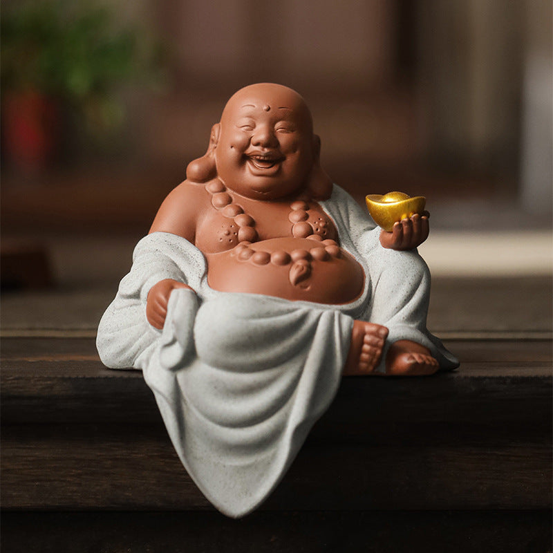 zensoullab Zen Wealth-Attracting Ceramic Maitreya Buddha Figurine Laughing Buddha New Chinese Style Living Room Entrance Hall Curio Shelf Office Tea Room Decoration