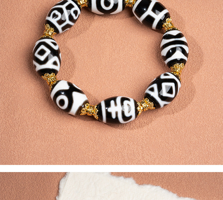 zensoullab Natural Multi-Gem Black and White Dalo Dzi Bead Taiwan Craft Agate Bracelet for Men and Women Couples Single Circle Bracelet In Stock