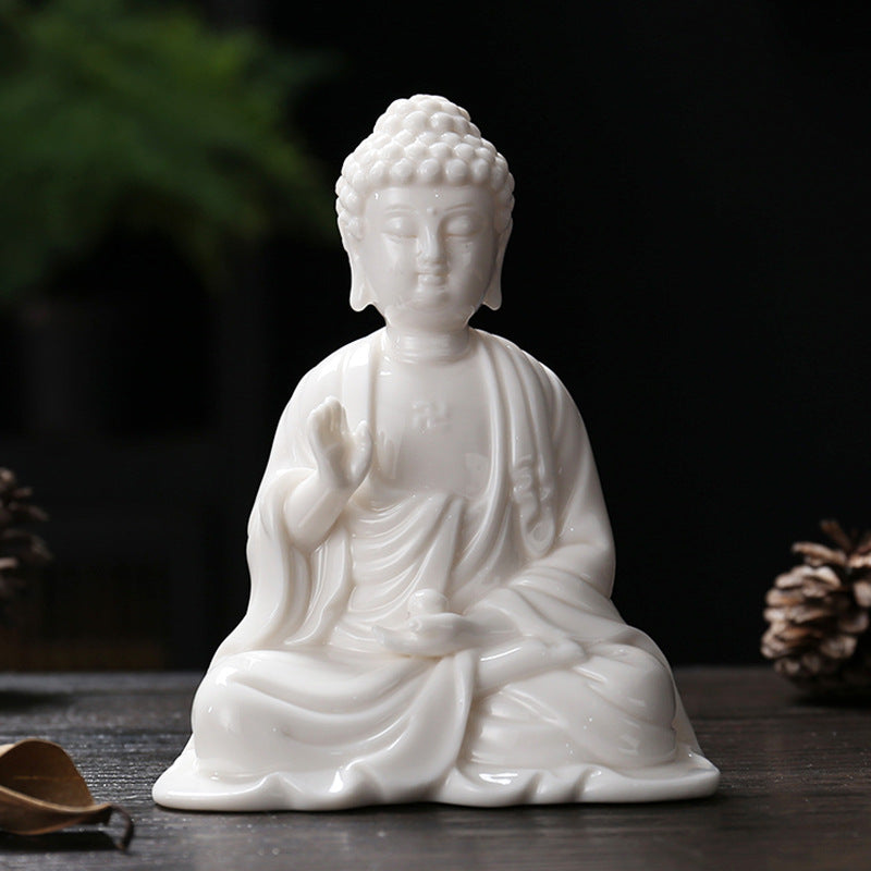 zensoullab Premium White Porcelain Handmade Buddha Statue Tathagata Buddha Ornament Ceramic Guanyin Bodhisattva Living Room Buddha Hall Car Mount Decoration