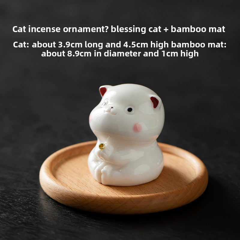 zensoullab Creative Ceramic Cute Little Cat Incense Holder Incense Tray Home Indoor Sandalwood Agarwood Incense Burner Incense Holder Ornament