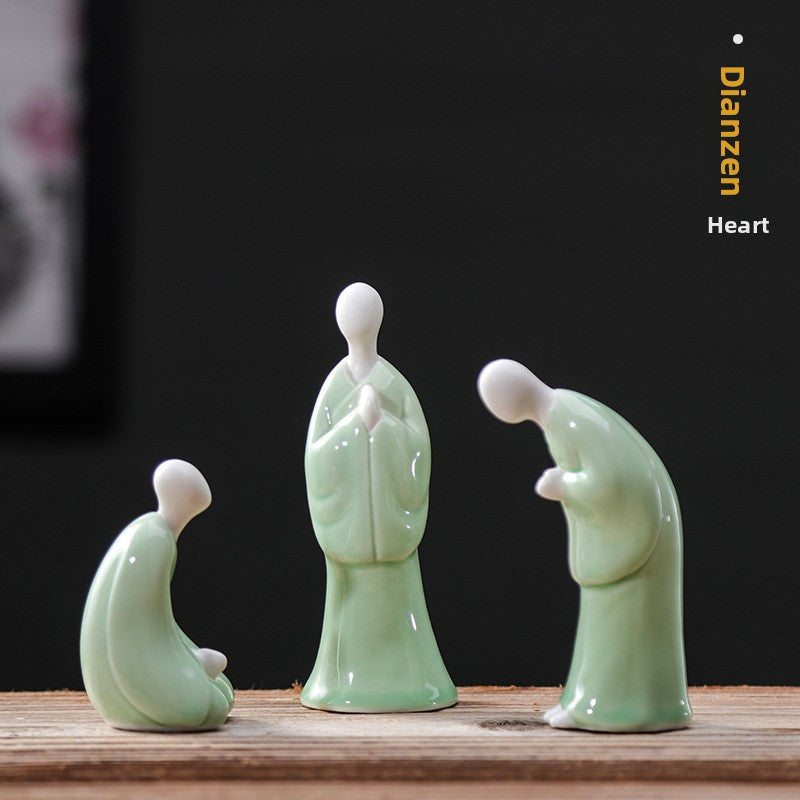zensoullab Creative New Chinese Style Ceramic Figure Formless Buddha Zen Monk Ornament Fish Tank Bonsai Entrance Living Room Home Decoration