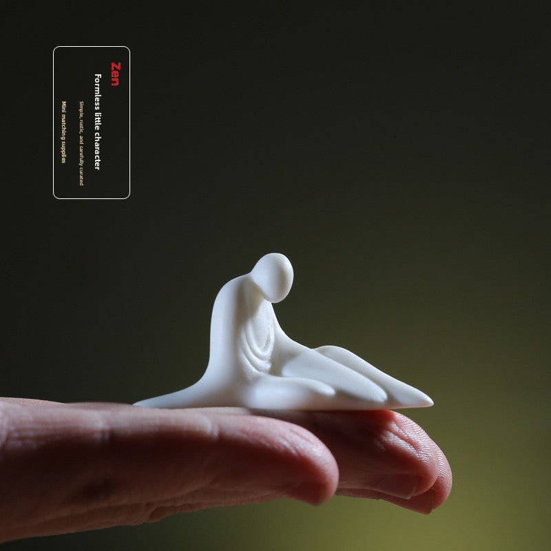 zensoullab White Porcelain Phaseless Xiaosheng Handmade Ceramic Figure Little Monk Bonsai Fish Tank Decoration Chinese Style Mini Small Ornament