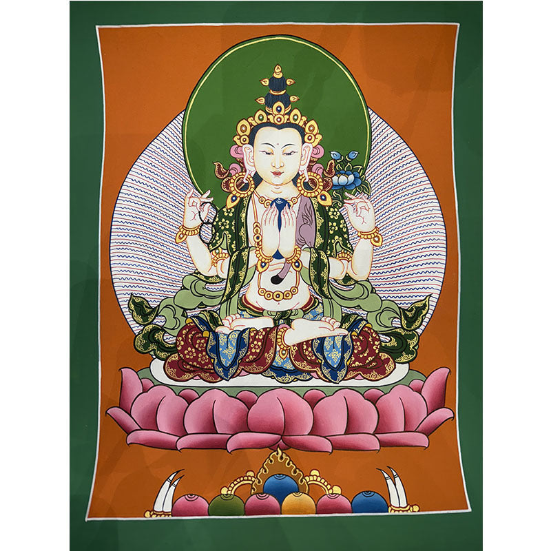 zensoullab Nepal Hand-painted Yellow God of Wealth Green Tara Manjushri Four-armed Guanyin Medicine Buddha Buddha Statue Thangka Table Decoration Hanging Painting