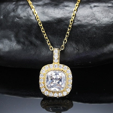 zensoullab Sugar Cube Zirconia Full Diamond Luxury Pendant S925 Sterling Silver Necklace for Women Simple Clavicle Chain Jewelry