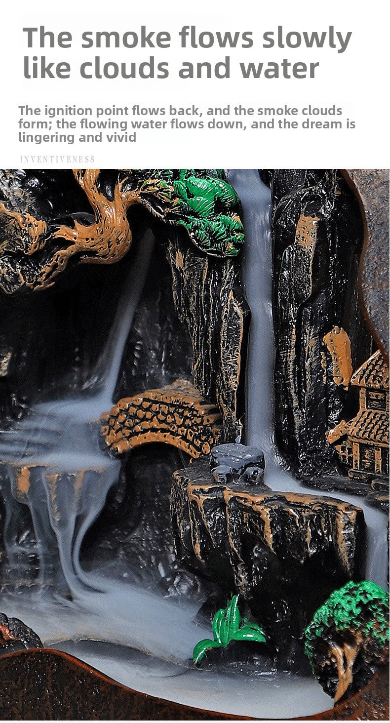 zensoullab High Mountain Flowing Water Backflow Incense Burner Sandalwood Incense Burner Home Indoor Agarwood Incense Holder Zen Backflow Incense Ornament