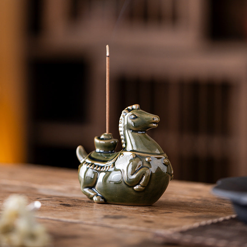 Zensoullab Tangma Celadon Line Incense Holder Ceramic Immediately Rich Creative Tea Table Decoration Vertical Incense Holder Gift Incense Holder Incense Ceremony